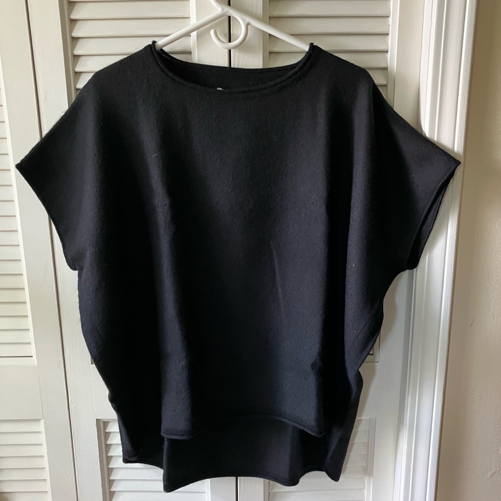 Cuyana Black Oversized Baby Alpaca Short Sleeve sweater, one size